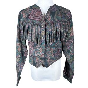Roughrider by Circle T Vintage Western Fringe Paisley Cropped Shirt Large 4113